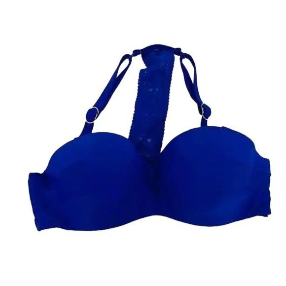 Lane Bryant Cacique Swim Bikini Top Blue Build in Bandeau Bra Womens Size 36DD - Picture 2 of 10